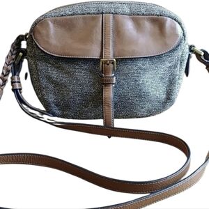 Vintage Fossil leather and weaved crossbody bag